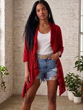 NWT Lauren Ralph Lauren Cardigan Ruana Shawl One Size ruffle front